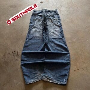 Baggy Wide Leg Southpole Y2K Vintage Faded Denim Jeans 42x32